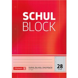 Schulblock A4, 50 Blatt, gelocht, Rand, liniert