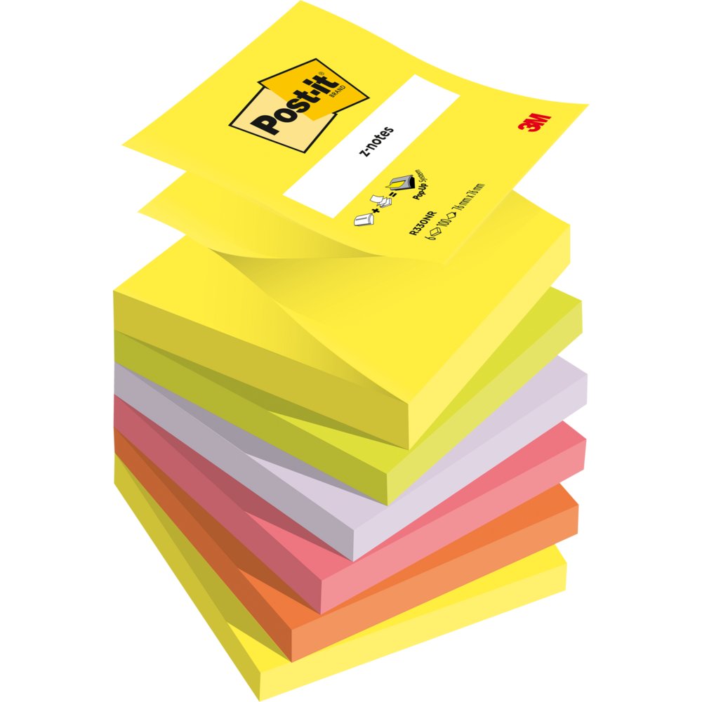 Post-it Haftnotizen Recycling, pastell Rainbow, 38 x 51 mm, 6 x 100 Blatt 