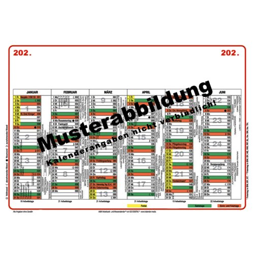 Arbeitszeit- und Messekalender Bayern A4