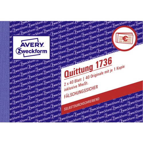 Quittung inkl. MwSt. und Dokumentendruck, AVERY Zweckform®