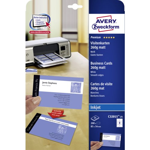 Visitenkarte Quick&Clean? Inkjet-spezialbeschichtet, AVERY Zweckform®