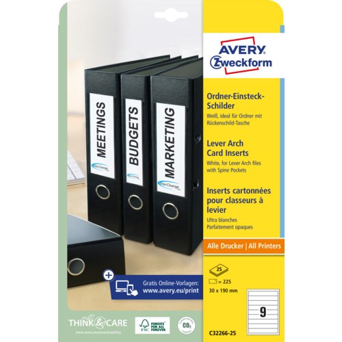 Ordner-Einsteck-Schilder für alle A4 Drucker, kurz/schmal, AVERY Zweckform®