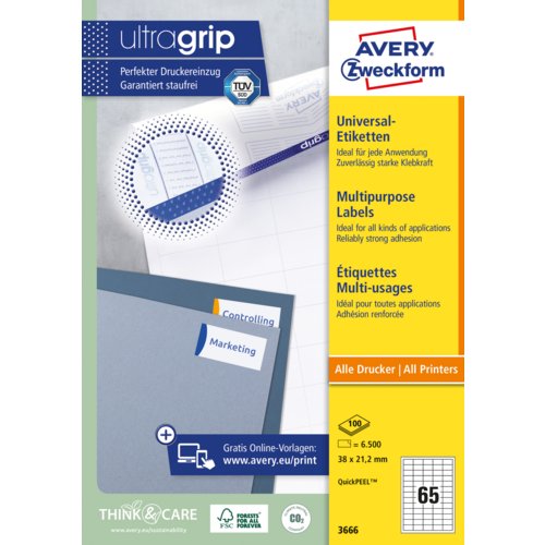 Universal-Etikett, ultragrip, 38 mm breit, umlaufender Rand, AVERY Zweckform®