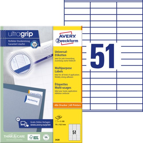 Universal-Etikett, ultragrip, 70 mm breit, AVERY Zweckform®