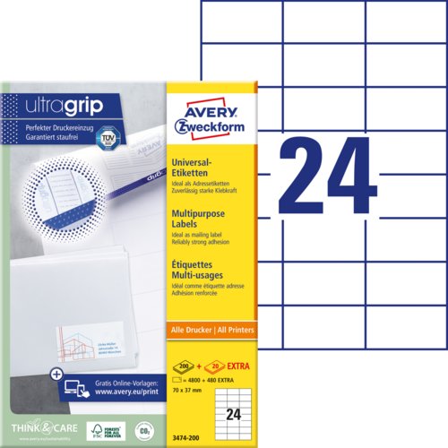 Universal-Etikett ultragrip, 70 mm breit, AVERY Zweckform®