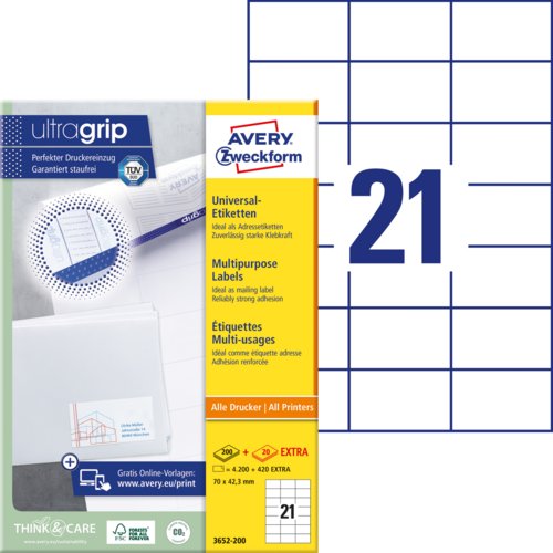 Universal-Etikett ultragrip, 70 mm breit, AVERY Zweckform®