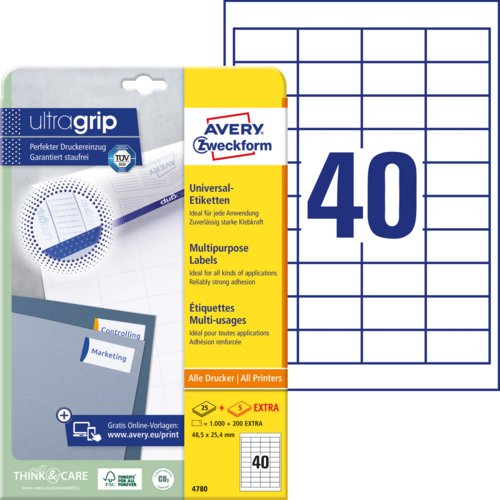 Universal-Etikett ultragrip, + 5 BL extra, 48,5 mm breit, umlauf. Rand, AVERY Zweckform®