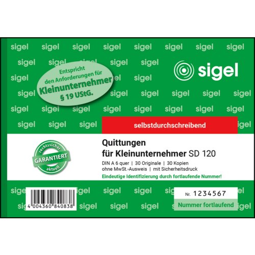 Quittung für Kleinunternehmer, sigel