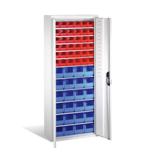 Stahl-Magazinschrank mit Sichtlagerkästen