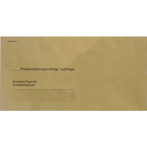 Umschlag für Zustellungsauftrag für Zusendung an Postamt