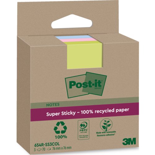 Super Sticky Recycling Notes, farbig, Post-it® Super Sticky Recycling Notes