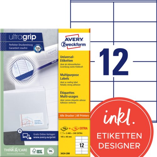 Universal-Etikett ultragrip, 105 mm breit, AVERY Zweckform®