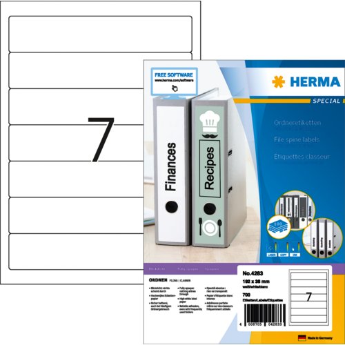 Ordneretikett SPECIAL, kurz/schmal, ohne Griffloch, HERMA