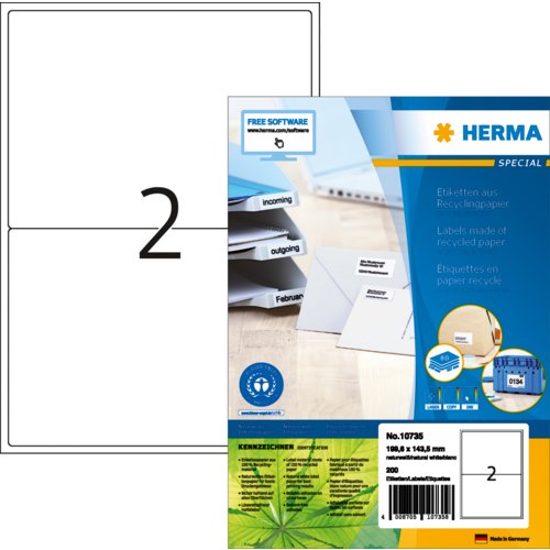 Etikett Recycling, Premium Qualität, PG mit 80 Blatt, HERMA