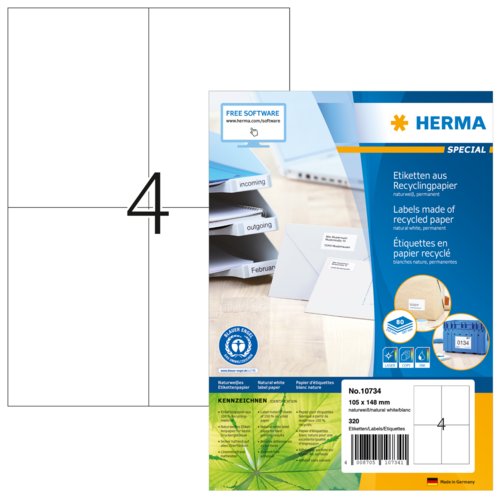 Etikett Recycling, Premium Qualität, PG mit 80 Blatt, HERMA