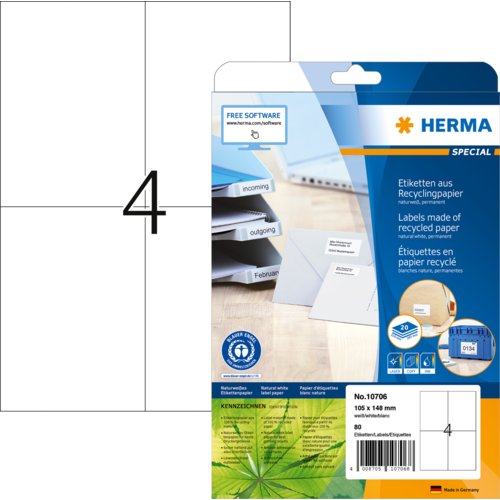 Etikett Recycling, Premium Qualität, PG mit 20 Blatt, HERMA