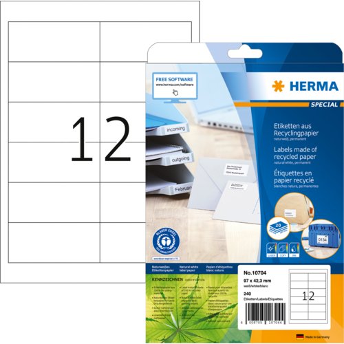 Etikett Recycling, Premium Qualität, PG mit 20 Blatt, HERMA