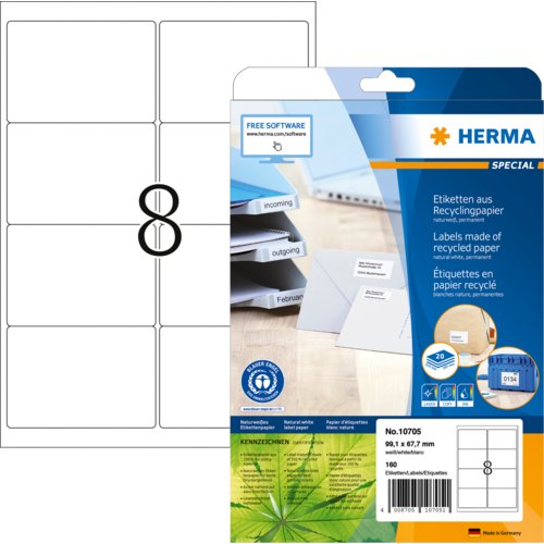 Etikett Recycling, Premium Qualität, PG mit 20 Blatt, HERMA