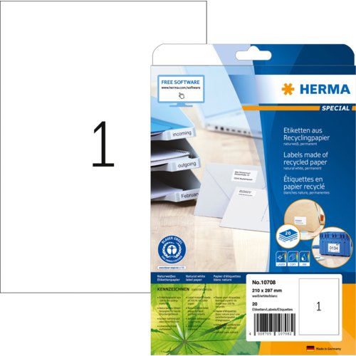 Etikett Recycling, Premium Qualität, PG mit 20 Blatt, HERMA