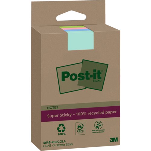 Super Sticky Recycling Notes, farbig, Post-it® Super Sticky Recycling Notes
