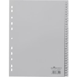 Zahlenregister, Kunststoff, für Format A4, Tabe 1 - 31, 31 Blatt, grau