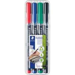 Lumocolor® permanent Faserschreiber S, Box mit 4 Farben: blau, grün, rot, schwarz