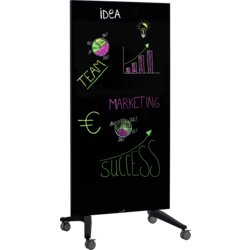 Glasboard mobil, Tafelbreite 90cm, Tafelhöhe 175cm, mit Raster nein, schwarz