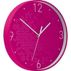 Wanduhr WOW, Form des Gehäuses rund, 290mm ø, Datumsanzeige Nein, pink/weiß