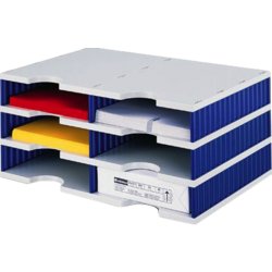 Sortierstation styrodoc duo, Standard, 6 Fächer, für Format bis C4, grau/blau