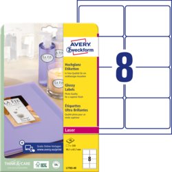 Hochglanz-Etiketten, A4, 320 Etiketten in Packung, Packung mit 40, weiß