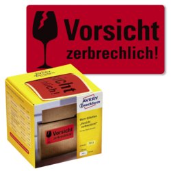 Warnetikett, "Vorsicht zerbrechlich!", Farbe neonrot, schwarz