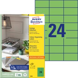 Etikett farbig für alle A4 Drucker, 37 mm hoch, 2400 Etiketten in Packung, grün