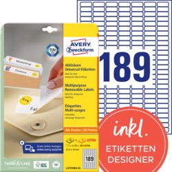 Universal-Etikett ablösbar + 5 Blatt EXTRA, A4, Packung mit 30, weiß