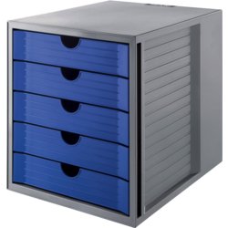 SCHRANK-SET & SYSTEMBOX KARMA, für Format A4 bis C4, 5 Schubfächer, blau