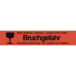 Packband mit Warndruck, "Bruchgefahr", 50mm breit, 66m lang, rot