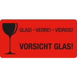 Warn- und Verpackungsetiketten selbstklebend, "Vorsicht Glas!", schwarz