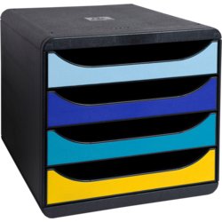 Schubladenbox BIG BOX Bee Blue, für Format A4+, 4 Schubfächer, schwarz