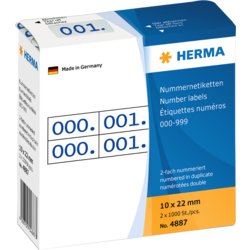 Nummernetikett, doppelte Ziffer, "0-999", Farbe Aufdruck blau, weiß