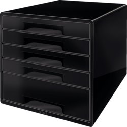 Schubladenbox CUBE, für Format A4, 5 Schubfächer, 287mm breit, schwarz