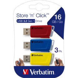 USB 3.0 Stick Store 'n' Click (3x 16GB), Verbatim