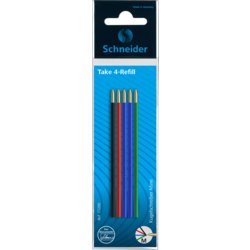 Kugelschreibermine Take 4 im Blister, 2x blau, je 1x schwarz, rot, grün