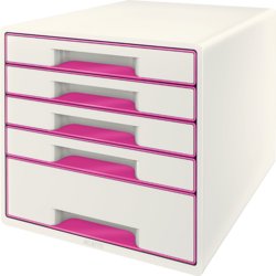 Schubladenbox WOW Cube Duo Colour, für Format A4, 5 Schubfächer, weiß