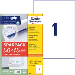 Universal Etikett 50 + 15 Blatt, AVERY Zweckform®