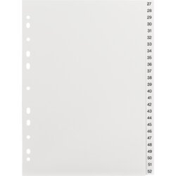 Register mit Zahlen, Kunststoff, für Format A4, Tabe 1 - 52, 52 Blatt, grau