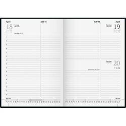 Buchkalender DIN A5, Kalendarium 1 Tag/1 Seite, 2026, 145mm breit, schwarz