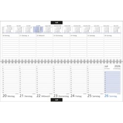 Tischquerkalender, Kalendarium 1 Woche/2 Seiten, Arbeitstagezählung nein, weiß