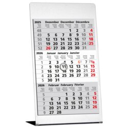 Tischaufstellkalender mit Edelstahlaufsteller, 3 sichtbare Monatsblöcke