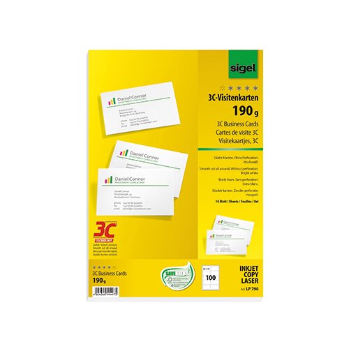 SIGEL Visitenkarte 190 g/m² ohne abgerundete Ecken 100 St./Pack.