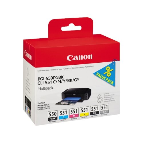 Canon Tintenpatrone PGI-550PGBK/CLI-551 C/M/Y/BK/GY schwarz, cyan, magenta, gelb, grau
