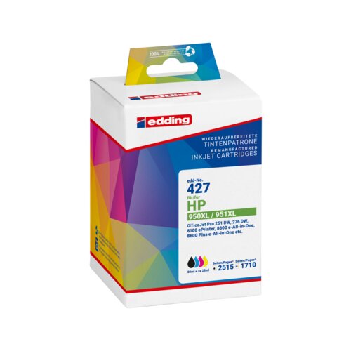 edding Tintenpatrone Kompatibel mit HP 950XL/951XL schwarz, cyan, magenta, gelb